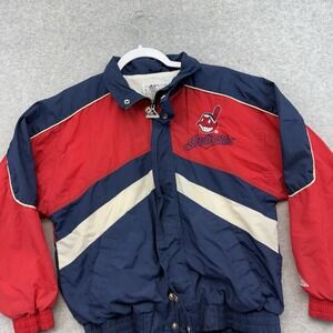 90s Vintage Cleveland Indians Jacket Blue Boys Windbreaker Size Youth L Guardian